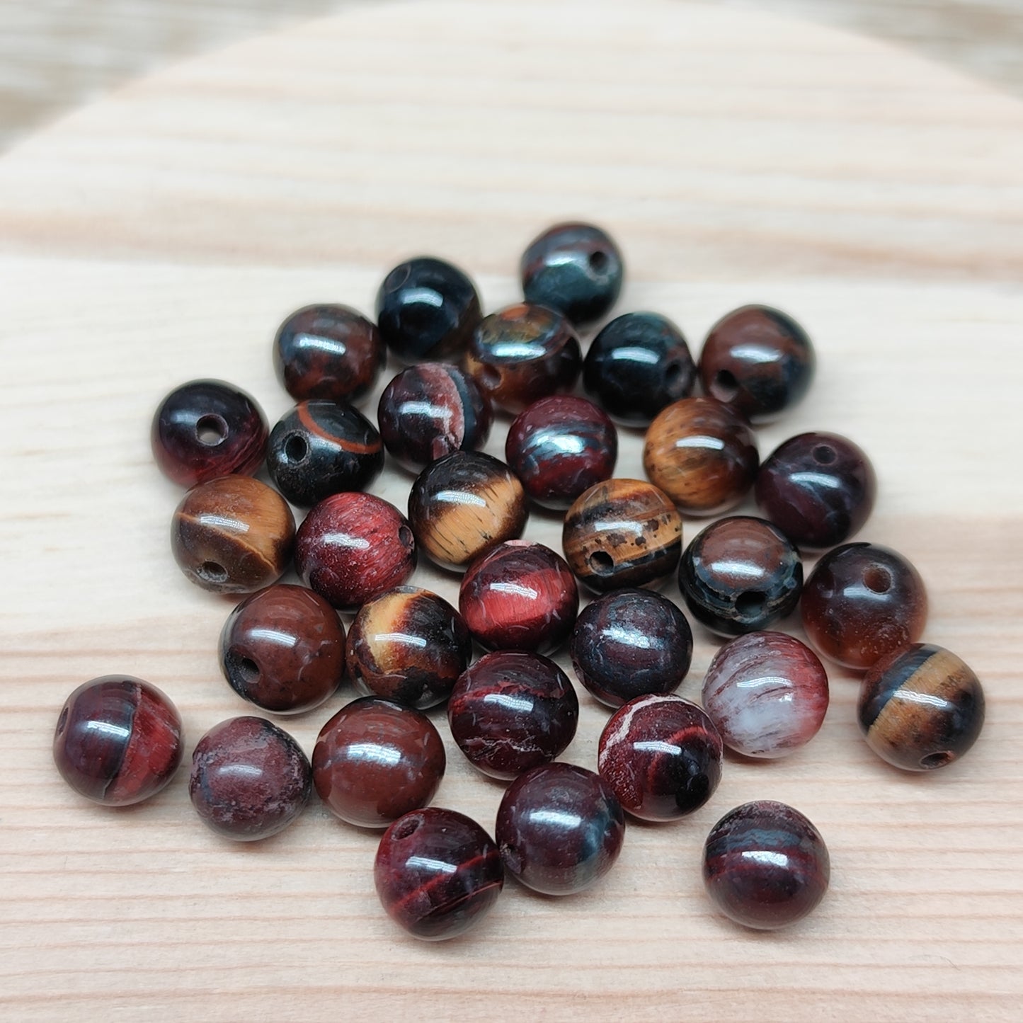 Oeil de Tigre tricolore - perles naturelles 6 mm – lot de 30