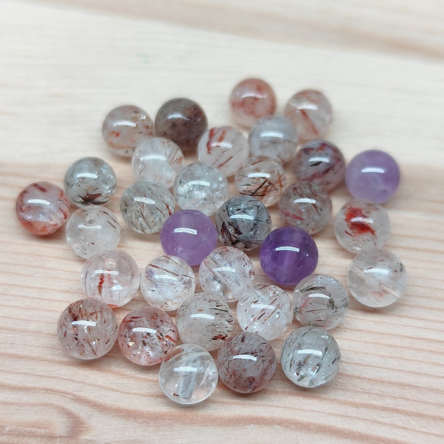 Quartz Super Seven – perles naturelles 6 mm – lot de 30