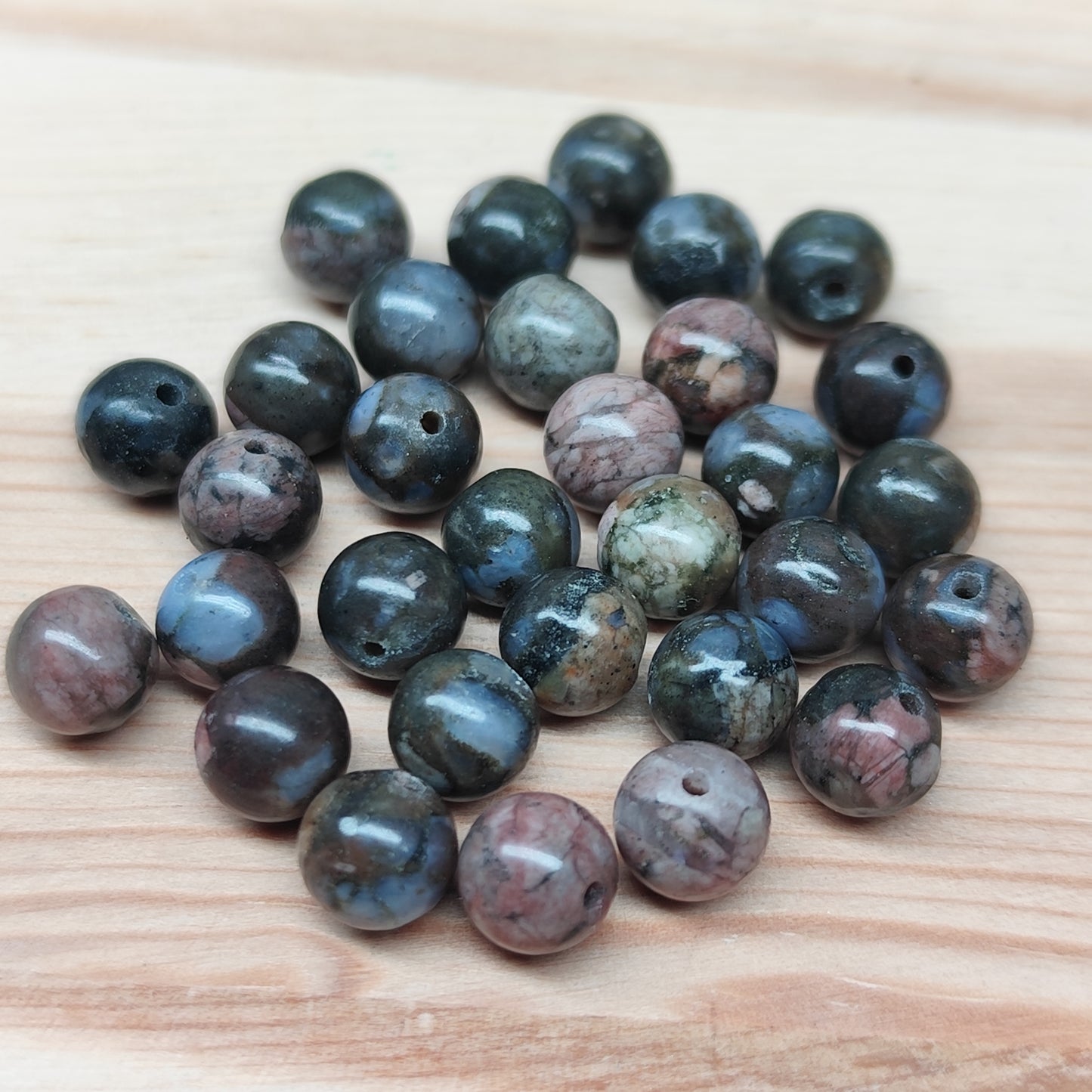 Opale bleue – perles naturelles 6,5 mm – lot de 30