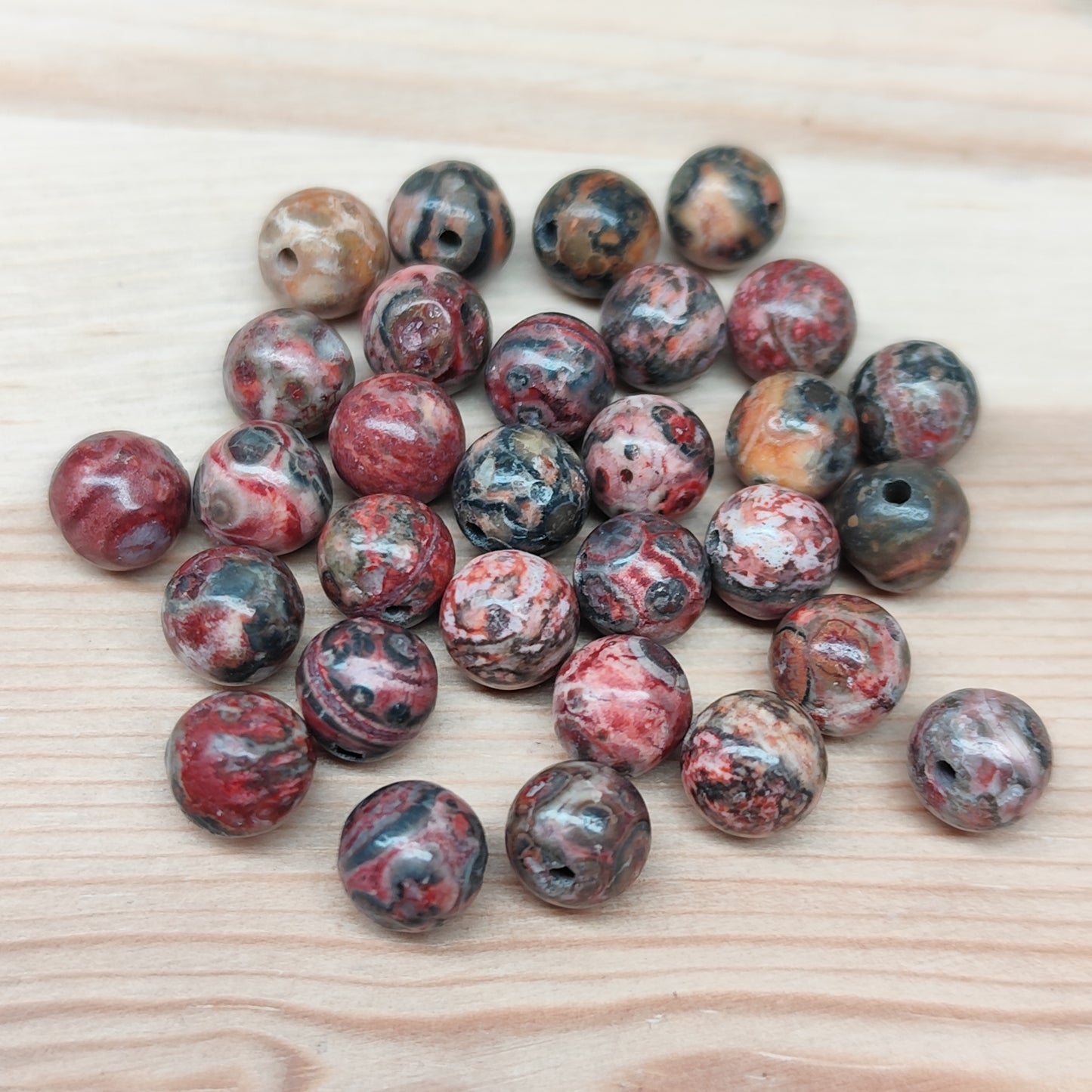 Jaspe léopard – perles naturelles 6,5 mm – lot de 30