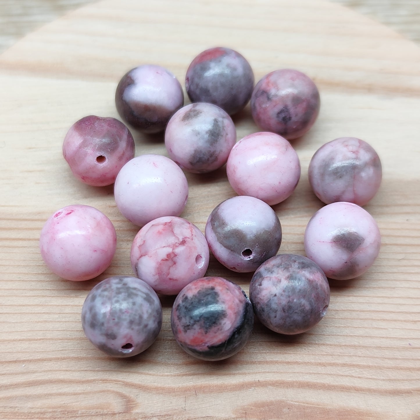 Jaspe zèbre rose – perles naturelles teintées 10 mm – lot de 15