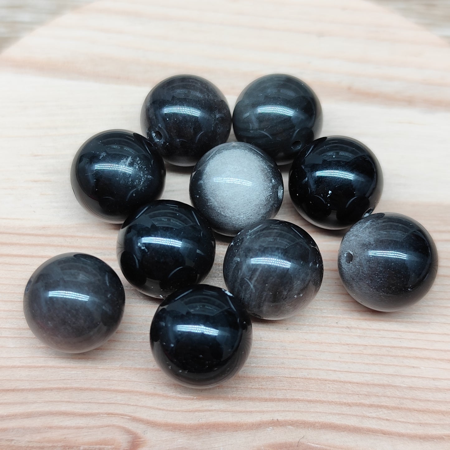 Obsidienne argentée – perles naturelles 12 mm – lot de 10