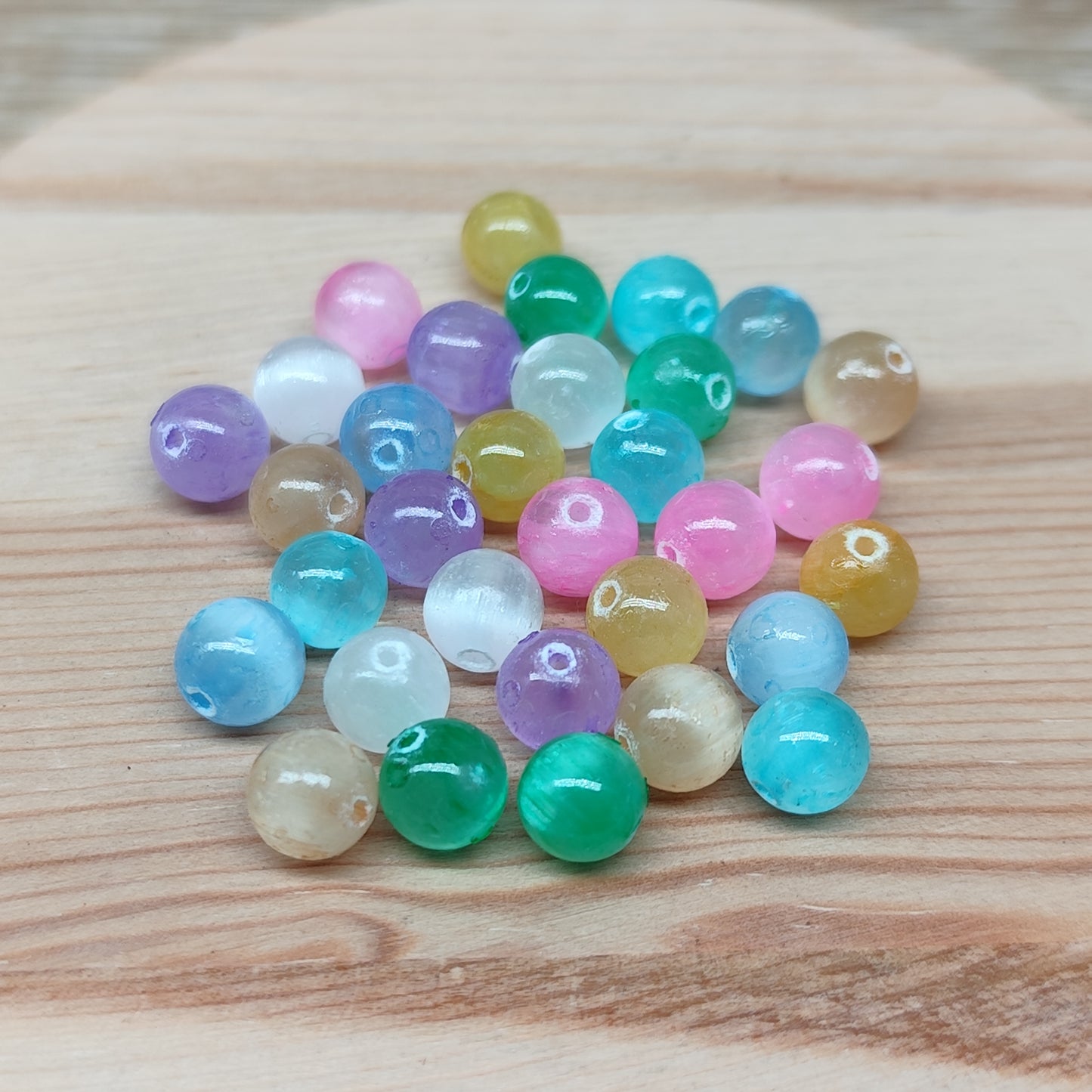 Sélénite multicolore – perles naturelles teintées 6,5 mm – lot de 30
