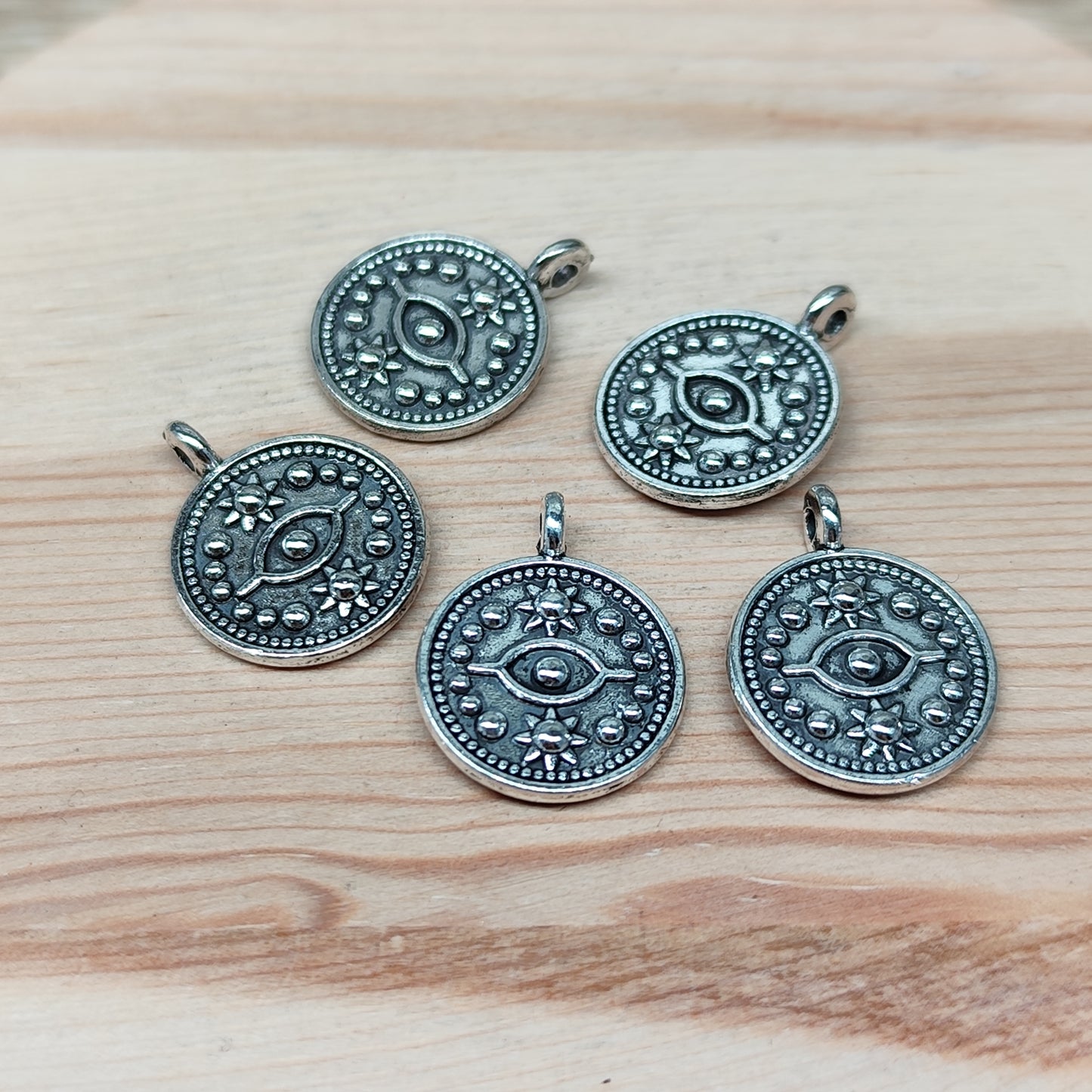 Pendentif rond motif oeil - 14 mm - lot de 5