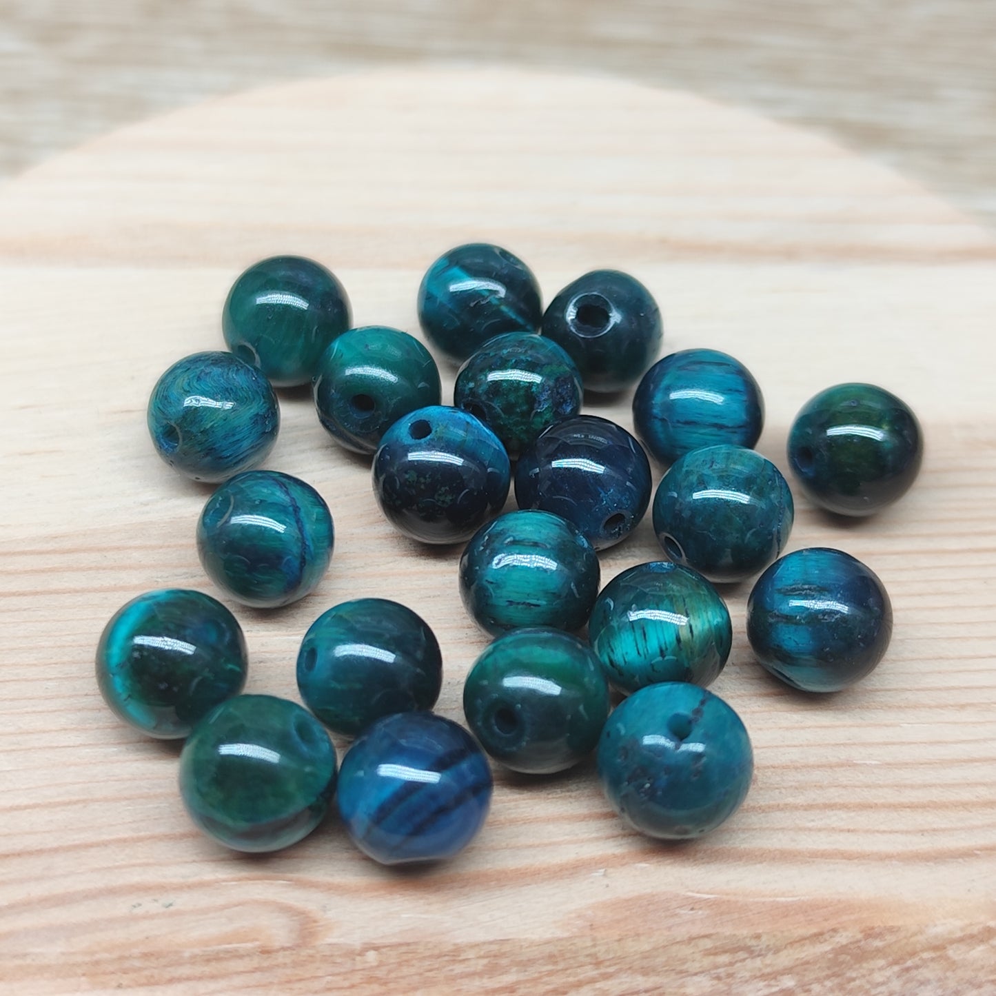 Œil de tigre bleu – perles naturelles teintées 8,5 mm – lot de 20