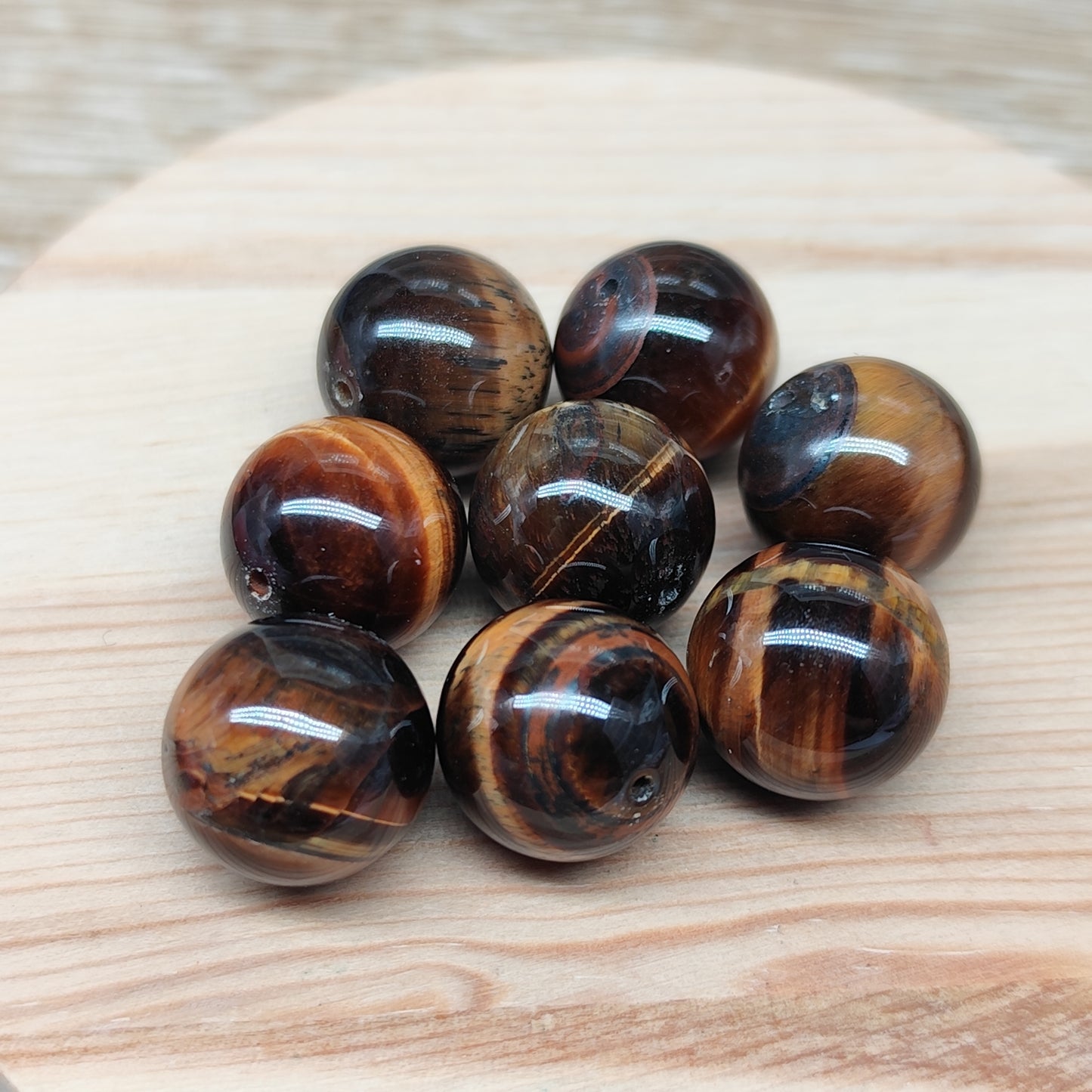 Œil de tigre – perles naturelles 14 mm – lot de 8