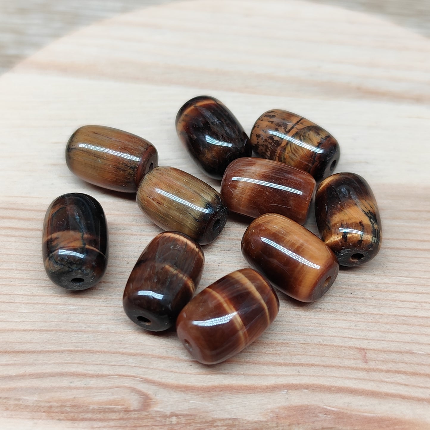 Œil de tigre forme tonneau – perles naturelles 8 mm – lot de 10