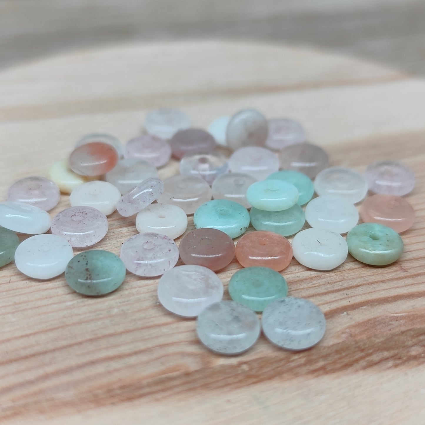 Pierres naturelles donut plat – perles naturelles 6,5 mm – lot de 40
