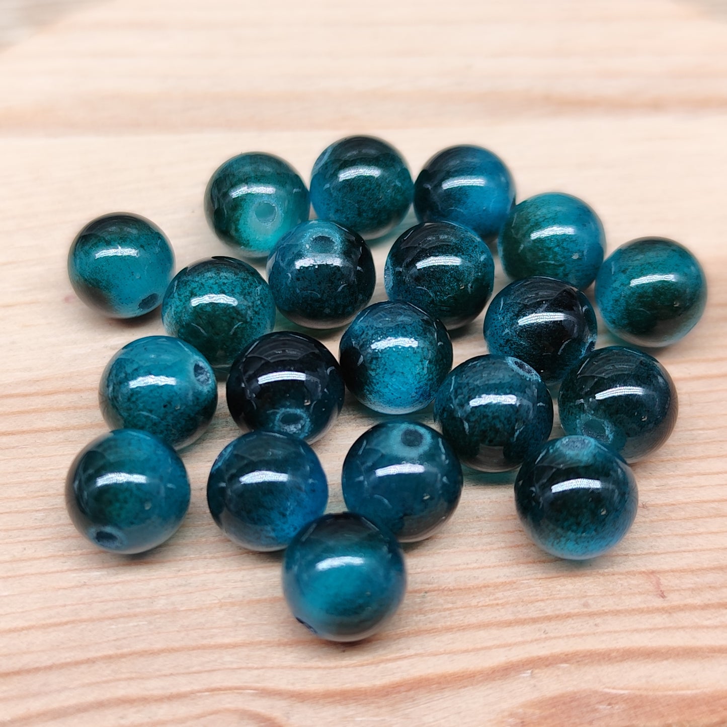 Perle œil de chat bleu paon – perles synthétiques 8 mm – lot de 20