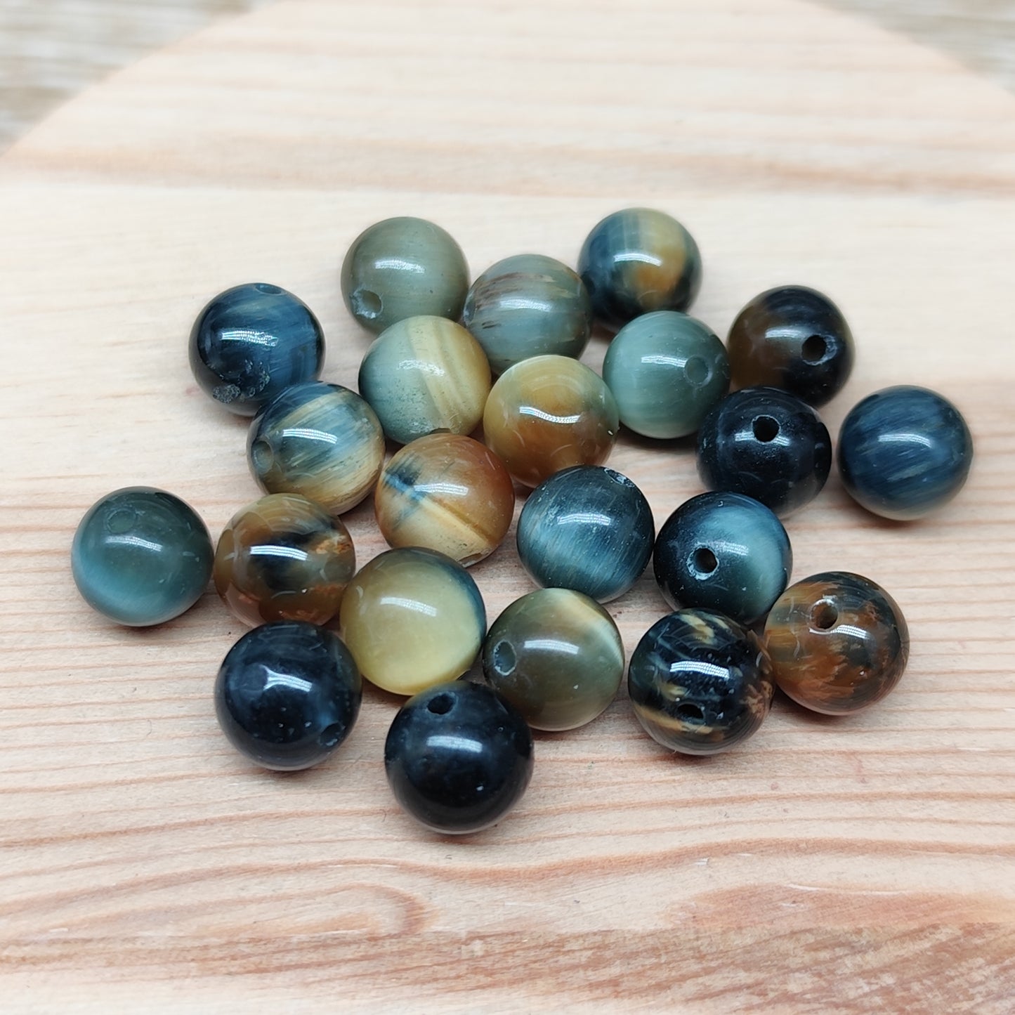 Œil de tigre jaune et bleu – perles naturelles 8 mm – lot de 20