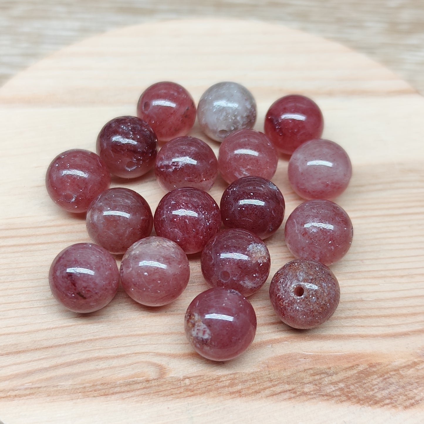 Quartz fraise – perles naturelles 10 mm – lot de 15