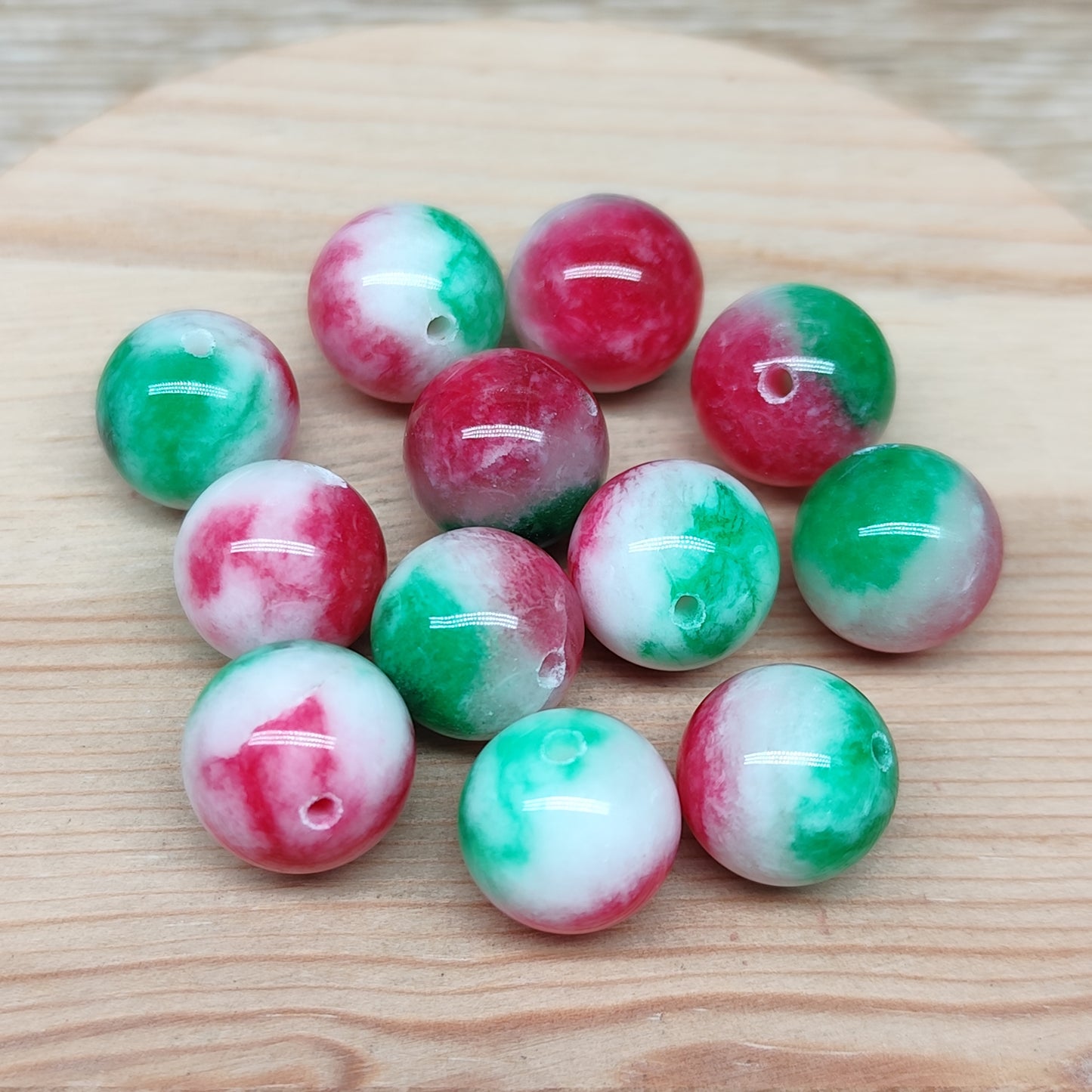 Jade persan vert rose – perles naturelles 12 mm – lot de 10