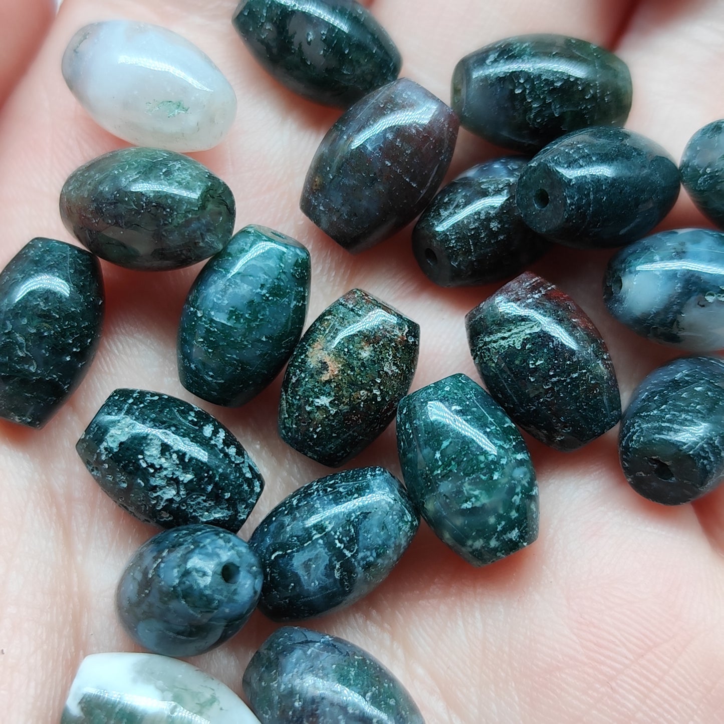 Agate mousse riz – perles naturelles 8 mm – lot de 20