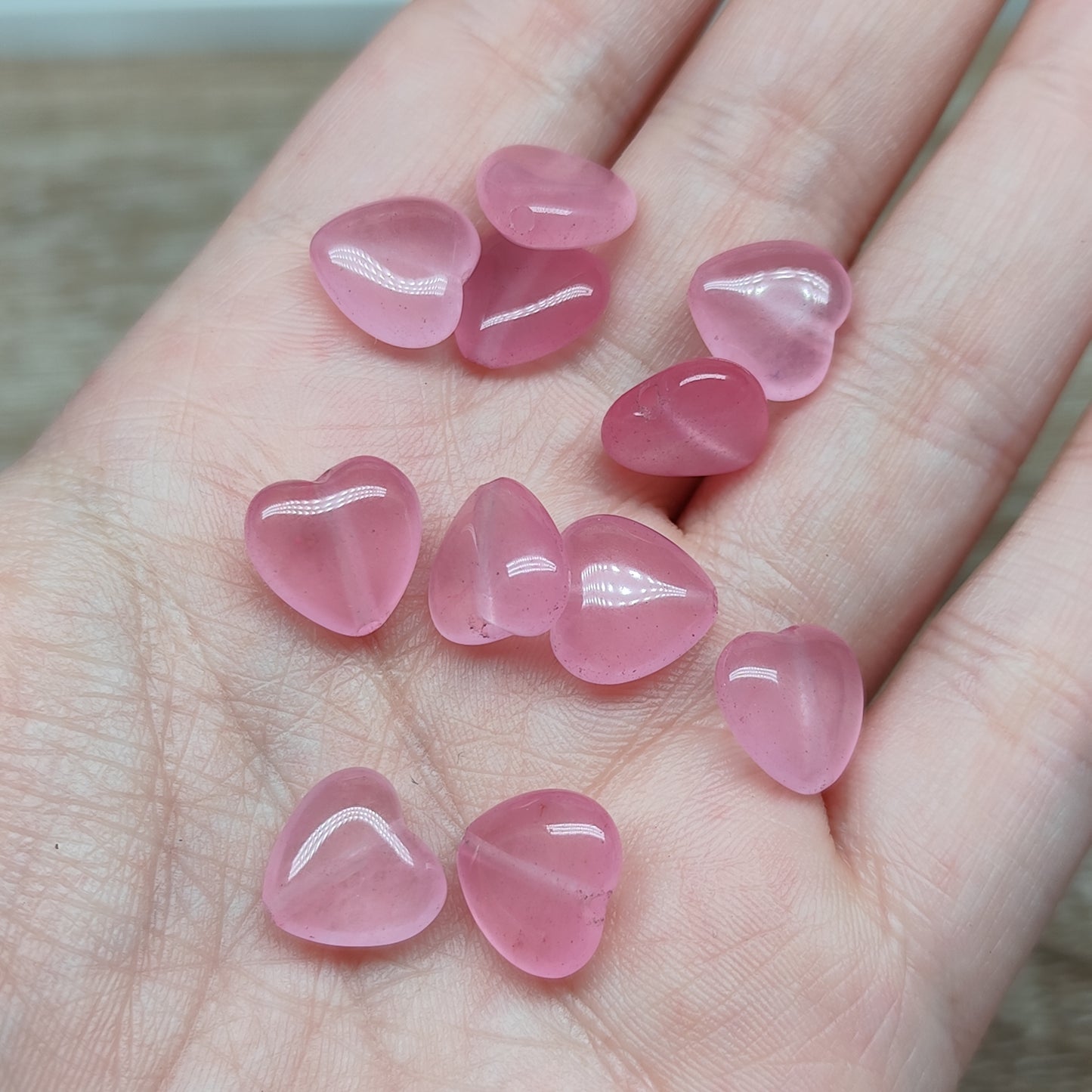 Quartzite rose coeur – perles naturelles teintées 12 mm – lot de 10