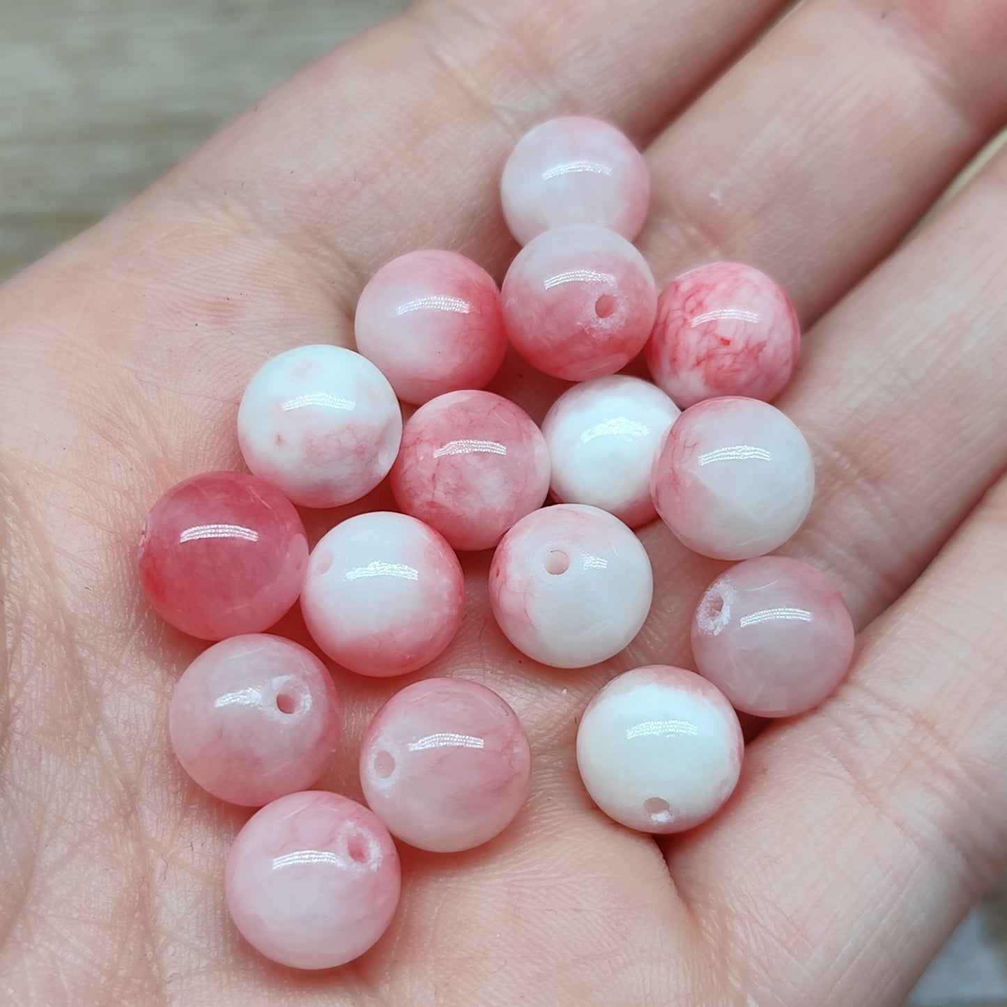 Jade persan rose – perles naturelles teintées 10,5 mm – lot de 15