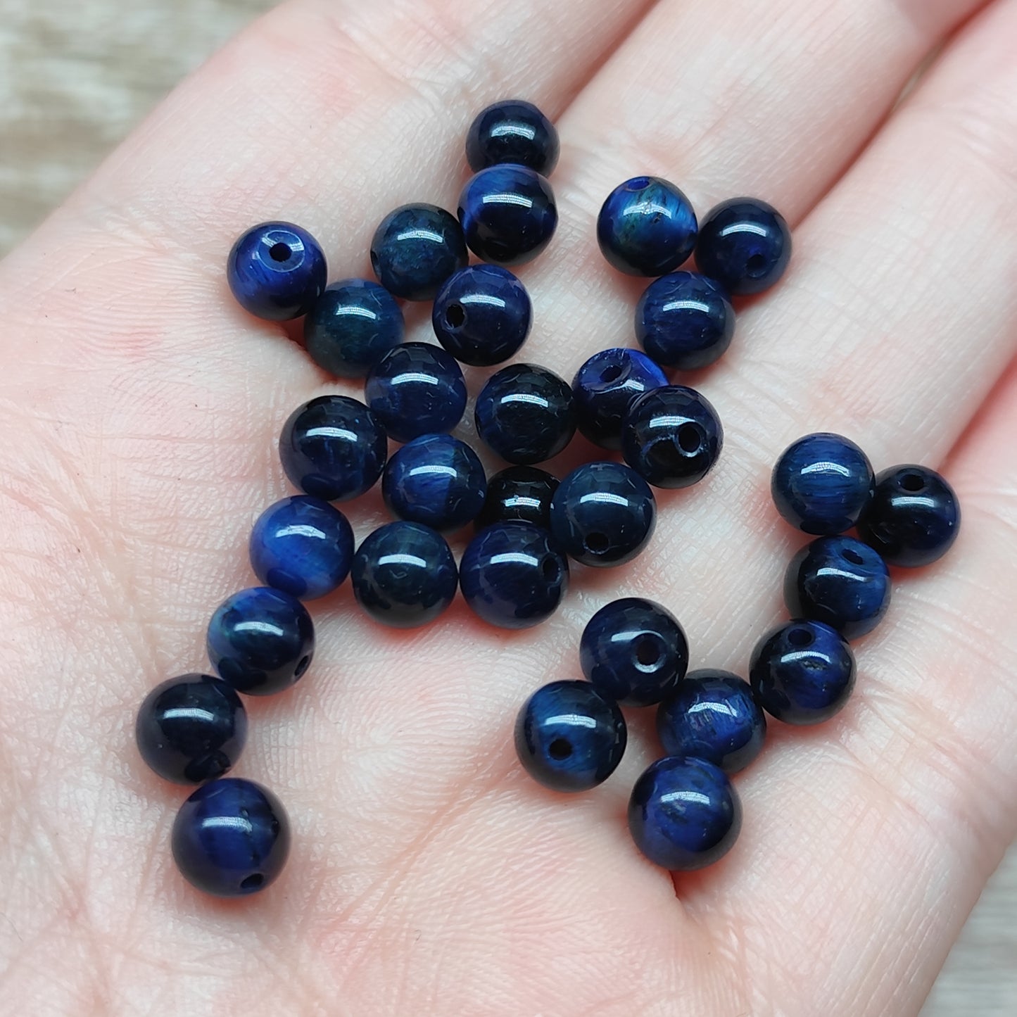 Oeil de Tigre bleu - perles naturelles teintées 6,5 mm – lot de 30