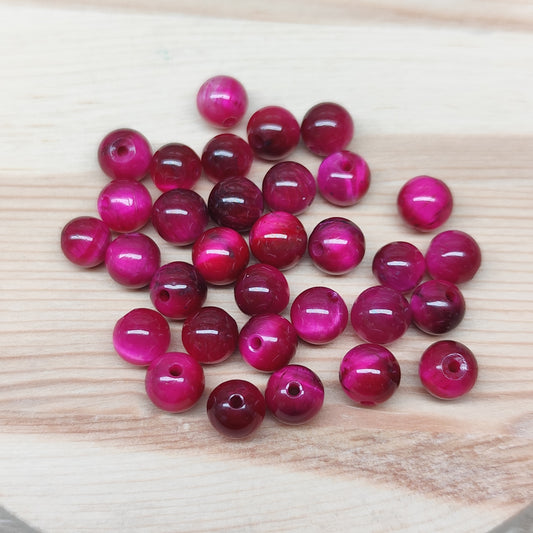 Oeil de Tigre Rose – perles naturelles teintées 6 mm – lot de 30