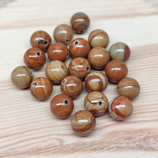Jaspe bois - perles naturelles 8 mm – lot de 20