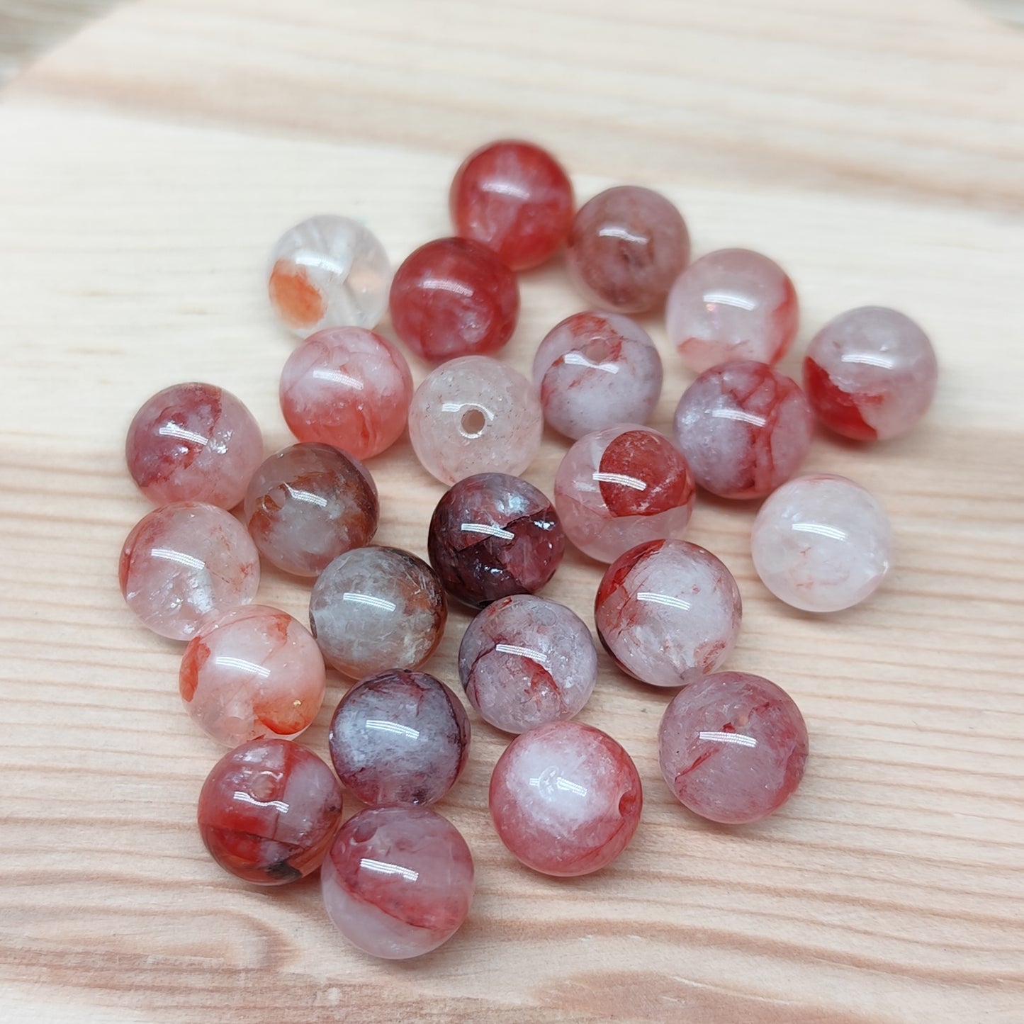 Quartz de feu – perles naturelles 7,5 mm – lot de 23