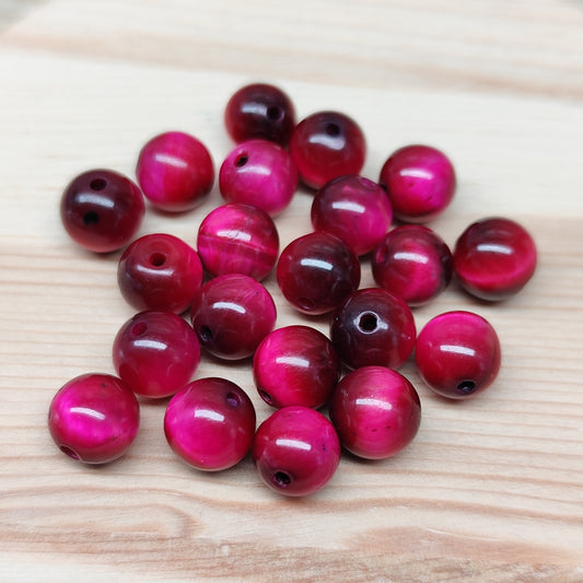 Oeil de Tigre rose - perles naturelles teintées 8 mm – lot de 20