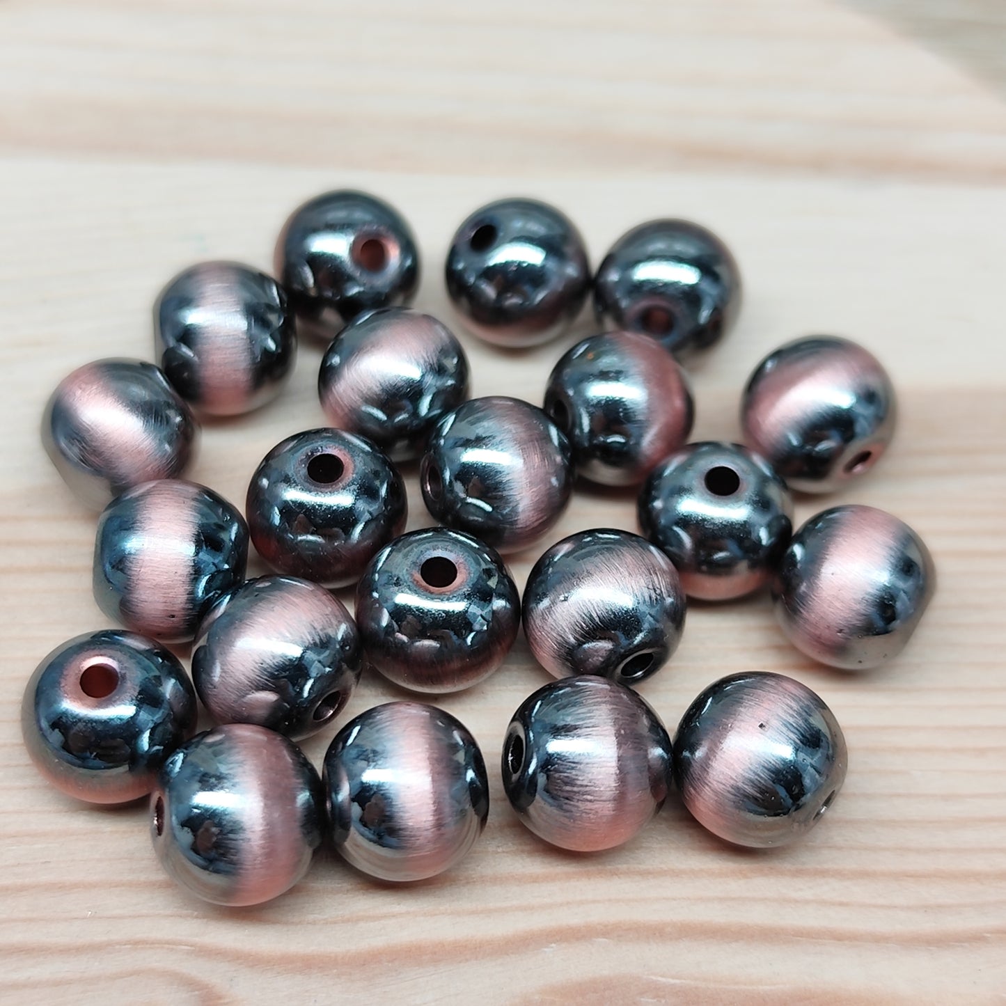 Hématite perles effet oeil de chat rosé – 8 mm – lot de 20
