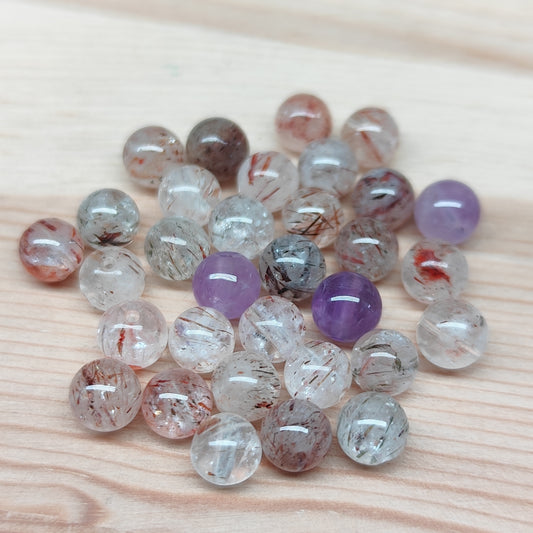 Quartz Super Seven – perles naturelles 6 mm – lot de 30
