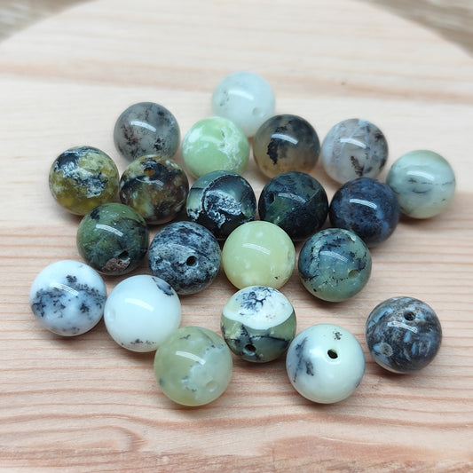 Opale verte – perles naturelles 8 mm – lot de 20