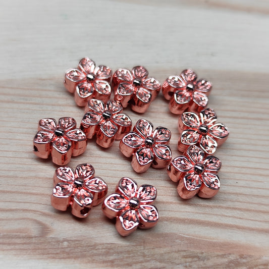 Perle fleur en métal or rose – 8,5 mm - lot de 10