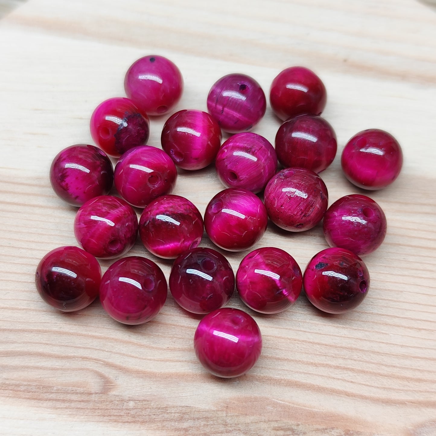 Œil de Tigre rose – perles naturelles teintées 8 mm – lot de 20