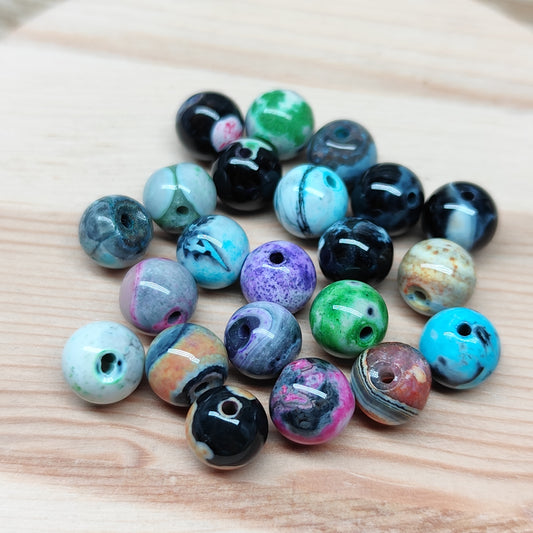 Agate Orca multicolores – perles naturelles teintées 8 mm – lot de 20