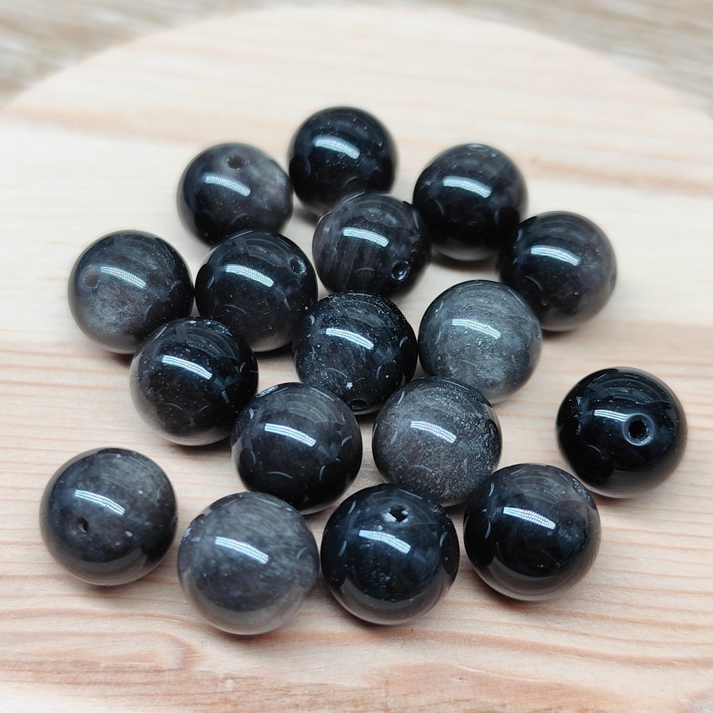 Obsidienne argentée – perles naturelles 10 mm – lot de 16