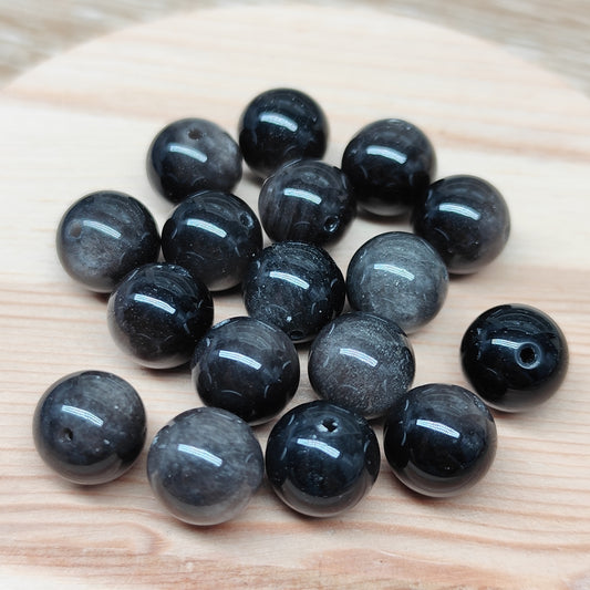 Obsidienne argentée – perles naturelles 10 mm – lot de 16