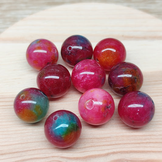 Jade – perles naturelles teintées  12 mm – lot de 10