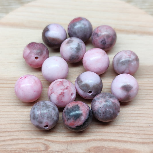 Jaspe zèbre rose – perles naturelles teintées 10 mm – lot de 15