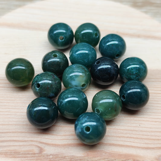 Agate mousse – perles naturelles 10 mm – lot de 15