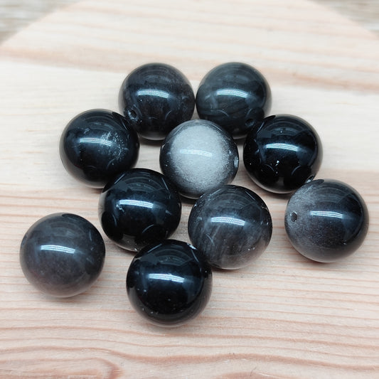 Obsidienne argentée – perles naturelles 12 mm – lot de 10