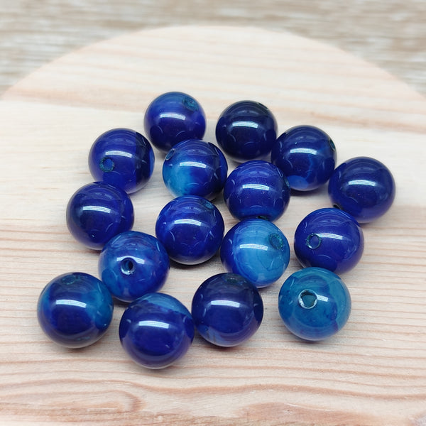 Agate bleu marine – perles naturelles teintées 10 mm – lot de 16