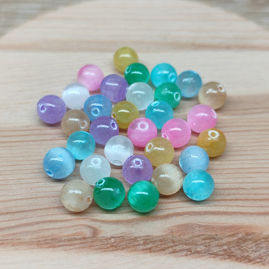 Sélénite multicolore – perles naturelles teintées 6,5 mm – lot de 30