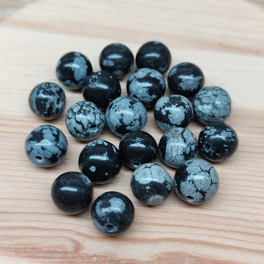 Obsidienne flocon de neige – perles naturelles 8 mm – lot de 20