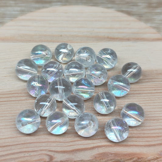 Quartz cristal de roche aura – perles naturelles 8 mm – lot de 20
