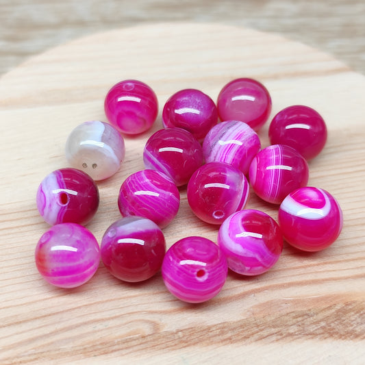 Agate dentelle rose – perles naturelles teintées 10 mm – lot de 15
