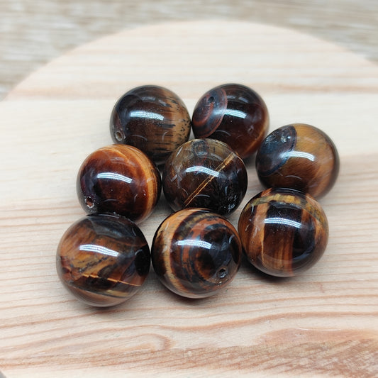Œil de tigre – perles naturelles 14 mm – lot de 8