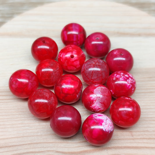 Agate veine rouge – perles naturelles teintées 10,5 mm – lot de 15