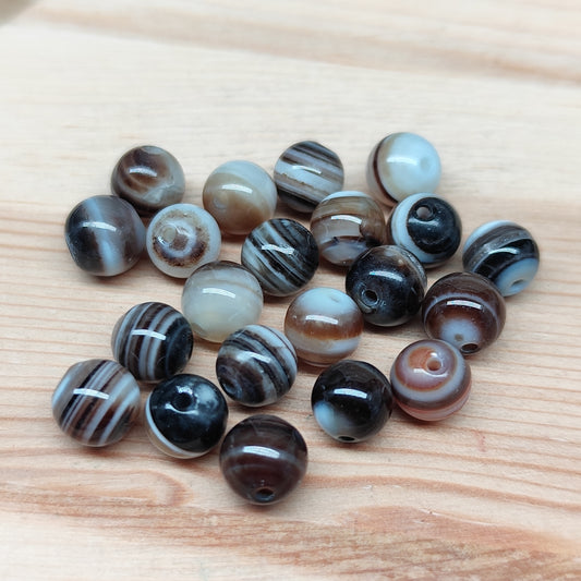Agate dentelle café – perles naturelles 7 mm – lot de 20
