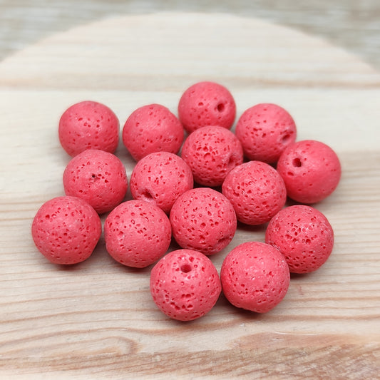 Pierre de lave rouge corail – perles naturelles teintées 10 mm – lot de 15