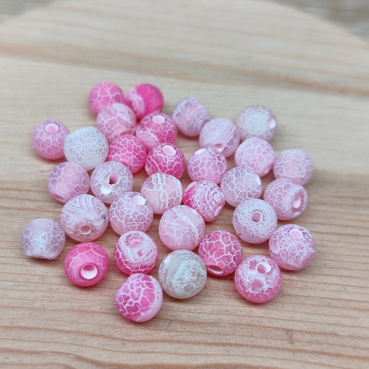 Agate Veines de dragon rose – perles naturelles teintées 6 mm – lot de 30