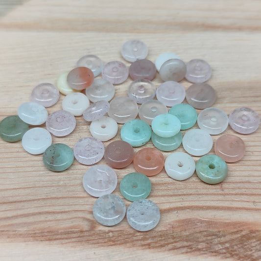 Pierres naturelles donut plat – perles naturelles 6,5 mm – lot de 40