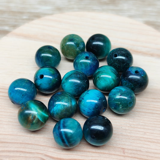 Oeil de Tigre bleu – perles naturelles teintées 10,5 mm – lot de 15