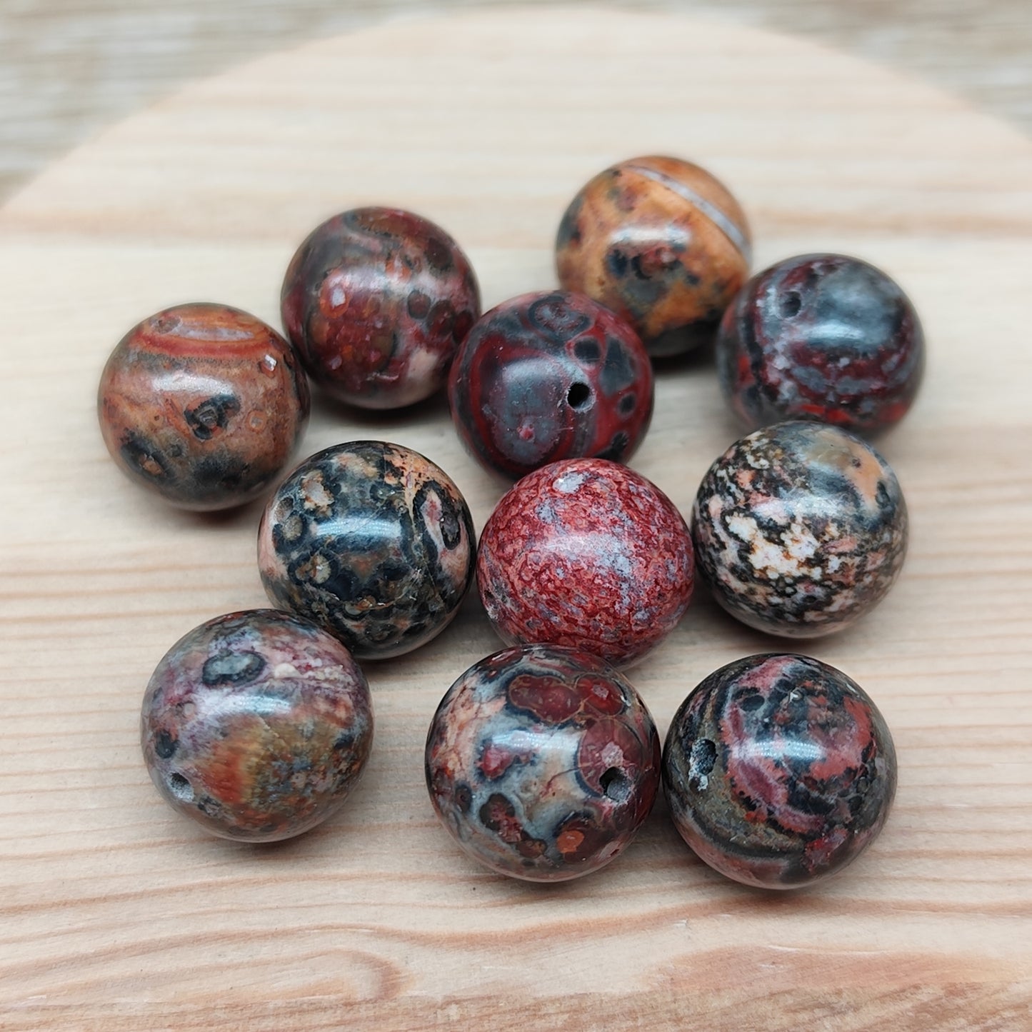 Jaspe léopard – perles naturelles 12,5 mm – lot de 10