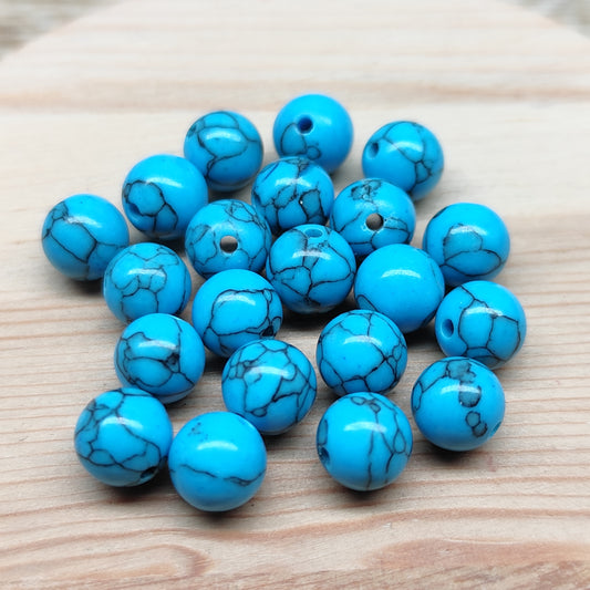 Howlite bleue – perles naturelles teintées 8 mm – lot de 20